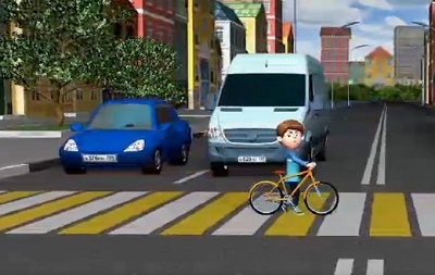 Велосипедист переходит дорогу